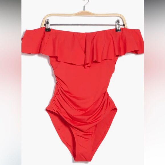 NWTs La Blanca Off Shoulder One Piece Ruffle One Piece Size 4 - Picture 3 of 12